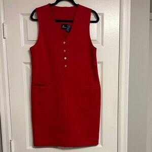 ✨ LizPort Vintage Red V-Neck Dress – Gold Accent Glam ✨